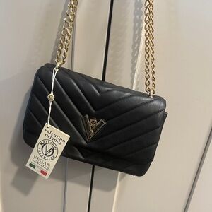Valentino Orlandi Black Quilted Chain strap Bag